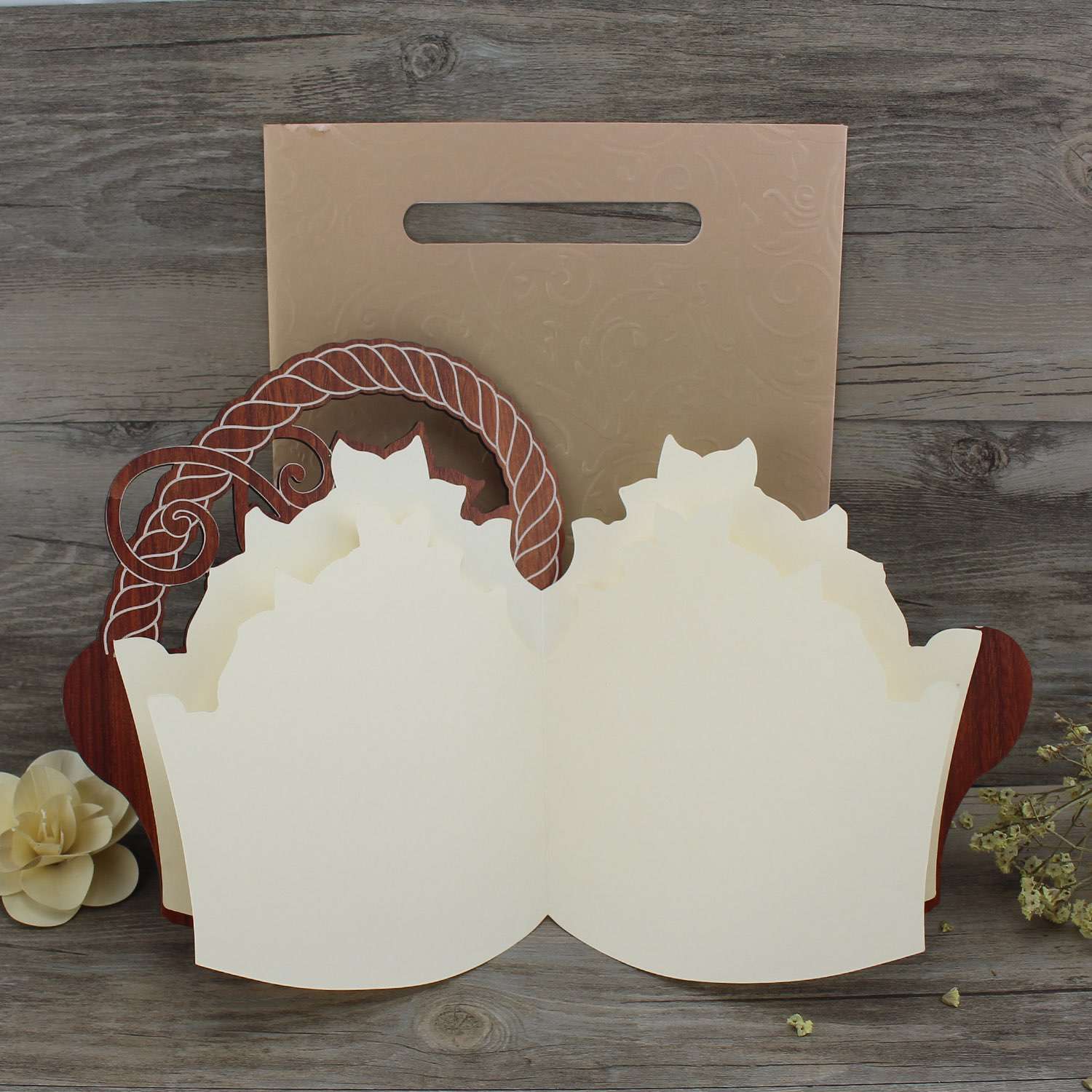 Wooden  Invitation Card With Hand Bag Wedding Invitation Card Customized